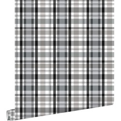 ESTAhome behang ruiten zwart en grijs - 53 cm x 10,05 m - 138821