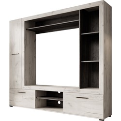Meubella - Wandmeubel Loni - Wit eiken - Zwart eiken