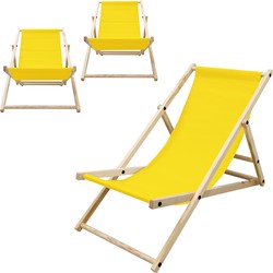 Set van 3 opvouwbare ligstoel geel hout verstelbare rugleuning tot 120 kg ligstoel tuinligstoel strandligstoel