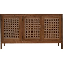 HSM Collection-Dressoir 3 Deur-150x42x85-Naturel-Teak/Rotan