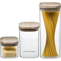 Set van 6 voorraadbussen/voorraadpotten 0,5L - 1L - 1,8L glas met houten deksel - Voorraadpot