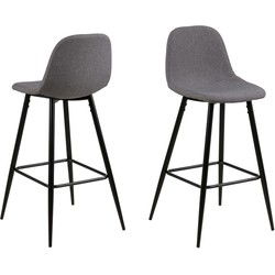 Barstoel Lichtgrijs Stof - Zithoogte 65cm - Willy - Set van 2