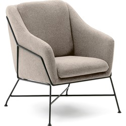 Kave Home - Fauteuil met beige flens en stalen poten met zwarte afwerking