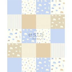 ESTAhome XL behang dieren babyblauw - 20 behangtegels van 53 x 53 cm - 157323