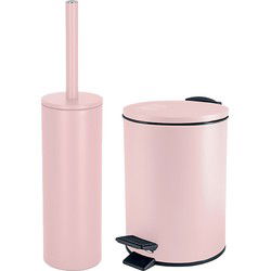 Spirella Badkamer/toilet accessoires set - toiletborstel en pedaalemmer - 3L - metaal - lichtroze - Badkameraccessoireset