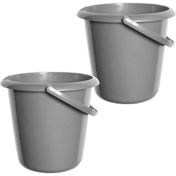 2x Emmers - 10 liter - Kunststof - Grijs - 30 x 30 x 28 cm - Emmers