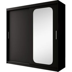 Meubella - Kledingkast Pete - Zwart - 200 cm - Met spiegel