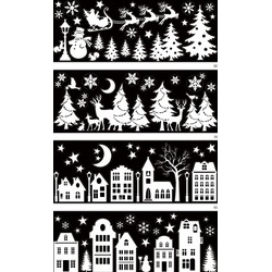 RAAMDECO 21X59.5CM ZWART/WIT WINTER/KERST 4ASS