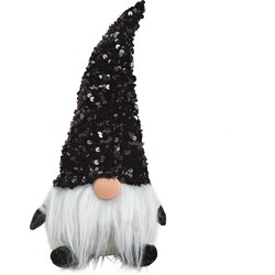 Pluche gnome/dwerg decoratie pop/knuffel zwart met glitter 29 cm - Kerstman pop