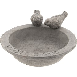 Clayre & Eef Vogelbad 22*22*6 cm Grijs Aardewerk Rond Vogels Vogeldrinkbak Vogeldrinkschaal Waterbak Vogels