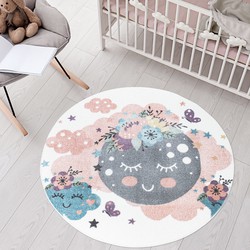 Tapijtenloods Vloerkleed Wolken Rond Laagpolig Anime Kids Multi Creme- 120 CM ROND