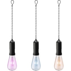 Set van 3x stuks blauwe, oranje en roze solar tuinverlichting hanglampen kunststof 20 cm - Buitenverlichting