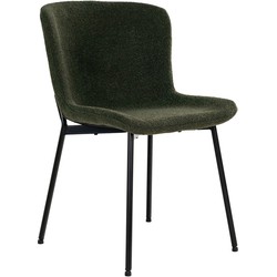 Maceda Dining Chair - Eetkamerstoel in bouclé, donkergroen met zwarte poten - Set van 2