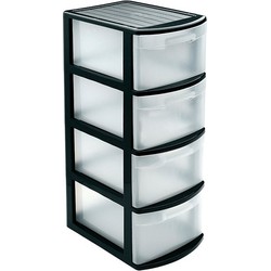 Ladeblok/bureau organizer met 4x lades - zwart/transparant - L39 x B28.5 x H78 cm - kunststof - Ladeblok