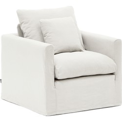 Kave Home - Fauteuil Nora met kussen met afneembare hoes van ecru linnen en katoen 92 cm