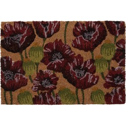 Clayre & Eef Deurmat  60x40 cm Rood Kokosvezel Pvc Rechthoek Bloemen Kokosmat