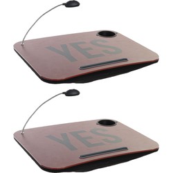 2x stuks schootkussens/laptrays met LED verlichting 48 x 38 cm Yes print terracotta - Dienbladen