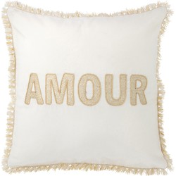 J-line - Kussen Amour Textiel Wit/goud - 45x45x3.75cm