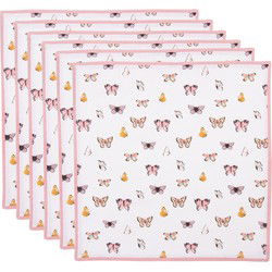 Clayre & Eef Servetten Katoen Set van 6 Beige Roze Katoen Vlinders