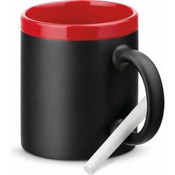 Luxe krijt koffiemok/beker - rood/zwart - keramiek - met all-over schrijfvlak - 350 ml - Bekers