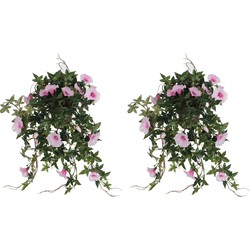 2x stuks groene Petunia lichtroze bloemen kunstplanten 50 cm - Kunstplanten