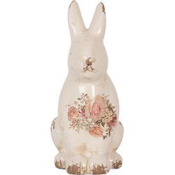 Clayre & Eef Decoratie Beeld Konijn Beige Roze Keramiek