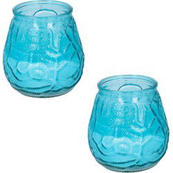 Set van 4x stuks Citronella lowboy buiten kaarsen 15 branduren blauw - geurkaarsen