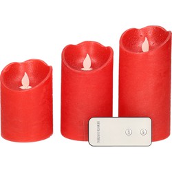 Kaarsen set van 3x stuks led stompkaarsen rood met afstandsbediening - LED kaarsen