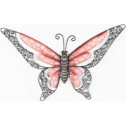 Anna's Collection Wanddecoratie vlinder - rood - 36 x 21 cm - metaal - muurdecoratie/schutting - Tuinbeelden