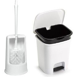 PlasticForte Toilet accessoires set - WC-borstel/pedaalemmer 7.5L - wit - Toiletaccessoireset