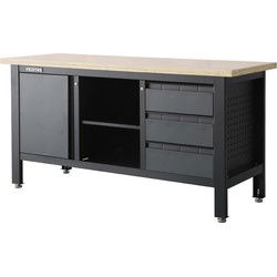 Feistos Werkbank Heros 1 inclusief geperforeerde wand 169x60x87cm - Antraciet/zwart