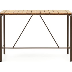 Kave Home - Salguer outdoor hoge tafel in massief acaciahout en bruin staal 140 x 70 cm FSC 100%.