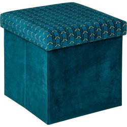 Atmosphera Poef/krukje/hocker Royal - Opvouwbare opslag box - fluweel Smaragd groen - D38 x H38 cm - Poefs