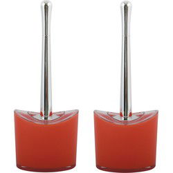 MSV Toiletborstel in houder/wc- 2x -borstel Aveiro - PS kunststof/rvs - rood/zilver - 37 x 14 cm - Toiletborstels