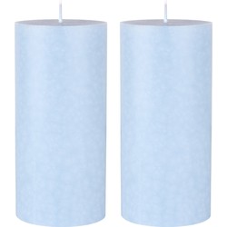 4x stuks lichtblauwe cilinder kaarsen /stompkaarsen 15 x 7 cm 50 branduren sfeerkaarsen lichtblauw - Stompkaarsen
