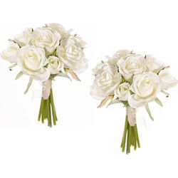 Topart Boeketje kunstbloemen - 2x - rozen - wit - 20 cm - Kunstbloemen