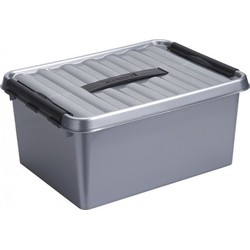2x Kunststof opbergbak zilver/zwart 15 liter 40 cm - Opbergbox