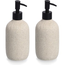 Set van 2x Zeeppompje/dispenser kunststeen - beige - 8 x 20 cm - Natural jute look - Zeeppompjes