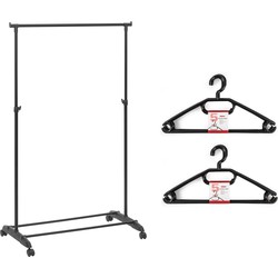 Kledingrek met kleding hangers - enkele stang - kunststof - zwart - 80 x 42 x 160 cm - Kledingrekken