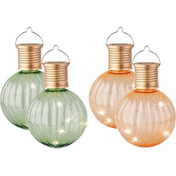 Set van 4x stuks buiten led lichtgroene en oranje lampion solar verlichting 11 cm - Lampionnen