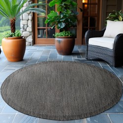 Tapijtenloods Solid Binnen en Buiten - Rond Vloerkleed - Indoor & Outdoor - Laagpolig Effen - Zwart- 160 CM ROND