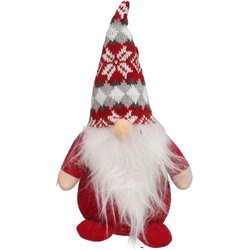 Pluche gnome/dwerg/kabouter decoratie pop/knuffel kleding rood en muts 26 x 11 cm - Kerstman pop