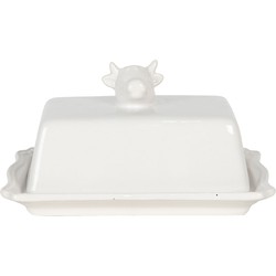 Clayre & Eef Botervloot  18x14x8 cm Wit Keramiek Rechthoek Koe