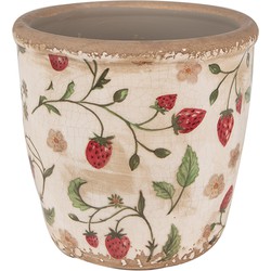 Clayre & Eef Bloempot  Ø 14x13 cm Beige Rood Keramiek Aardbeien Bloempot Binnen