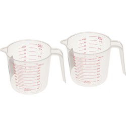 2x Kunststof maatbekers 1000 ml/1 liter keukenaccessoires/kookaccessoires - Maatbekers