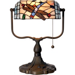 LumiLamp Tiffany Tafellamp  27x20x36 cm Blauw Bruin Metaal Glas Vlinder Tiffany Bureaulamp