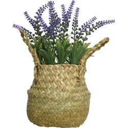 Everlands Lavendel kunstplant in rieten mand - lila paars - D16 x H27 cm - Kunstplanten