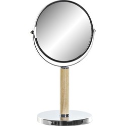 Badkamerspiegel / make-up spiegel rond dubbelzijdig metaal zilver D19 x H34 cm - Make-up spiegeltjes