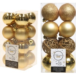 Kerstversiering kunststof kerstballen goud 4-6 cm pakket van 32x stuks - Kerstbal