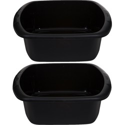 Set van 2x afwasteil/afwasbak - 9 liter - zwart - 38 x 32 x 13 cm - Afwasbak